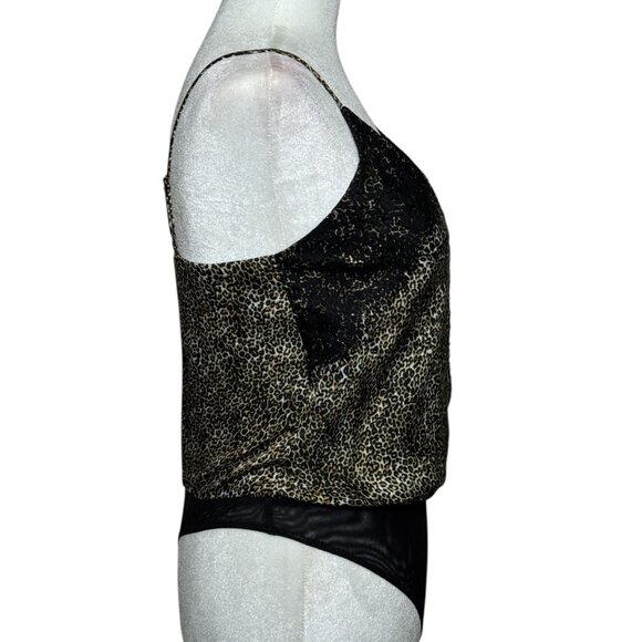 SOCIALITE Size XS Black Leopard Print Spaghetti Strap Bodysuit Stretch Mesh Back - Picture 3 of 11